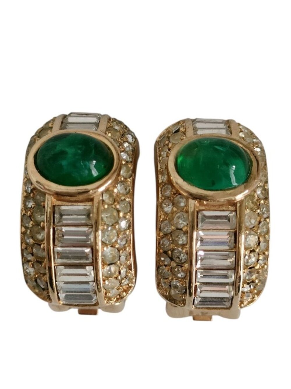 Dior Vintage Stone Clip Earrings Gold Colored